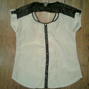 Silk and leather sleeveless shirt sz XS